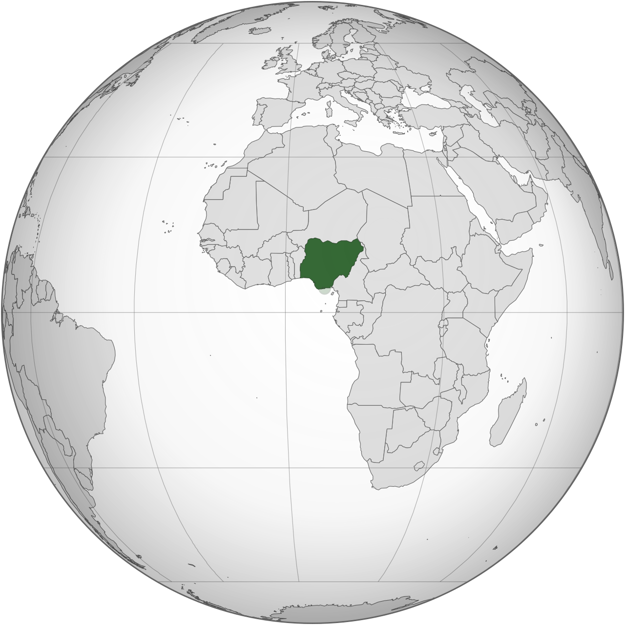 Nigeria (green) in West Africa.