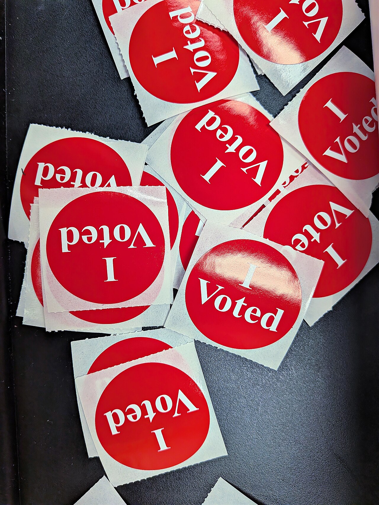 "I Voted" stickers at a polling place; the ruling preserves both incumbents' places on the November ballot.